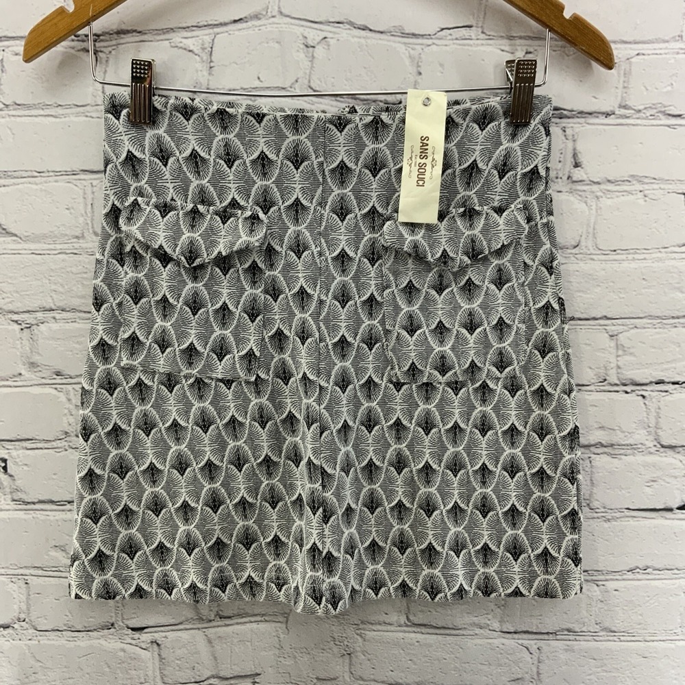 Sans Souci Pencil Skirt Womens Sz S Black White Print Short Pockets NWT